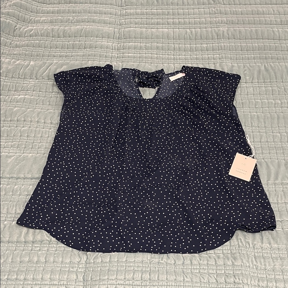 LC Lauren Conrad Navy Dotted Blouse